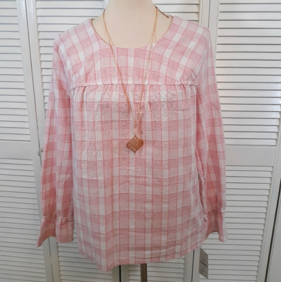 Signature Studio Tops - Country chic boho plaid blouse small NWT *C2